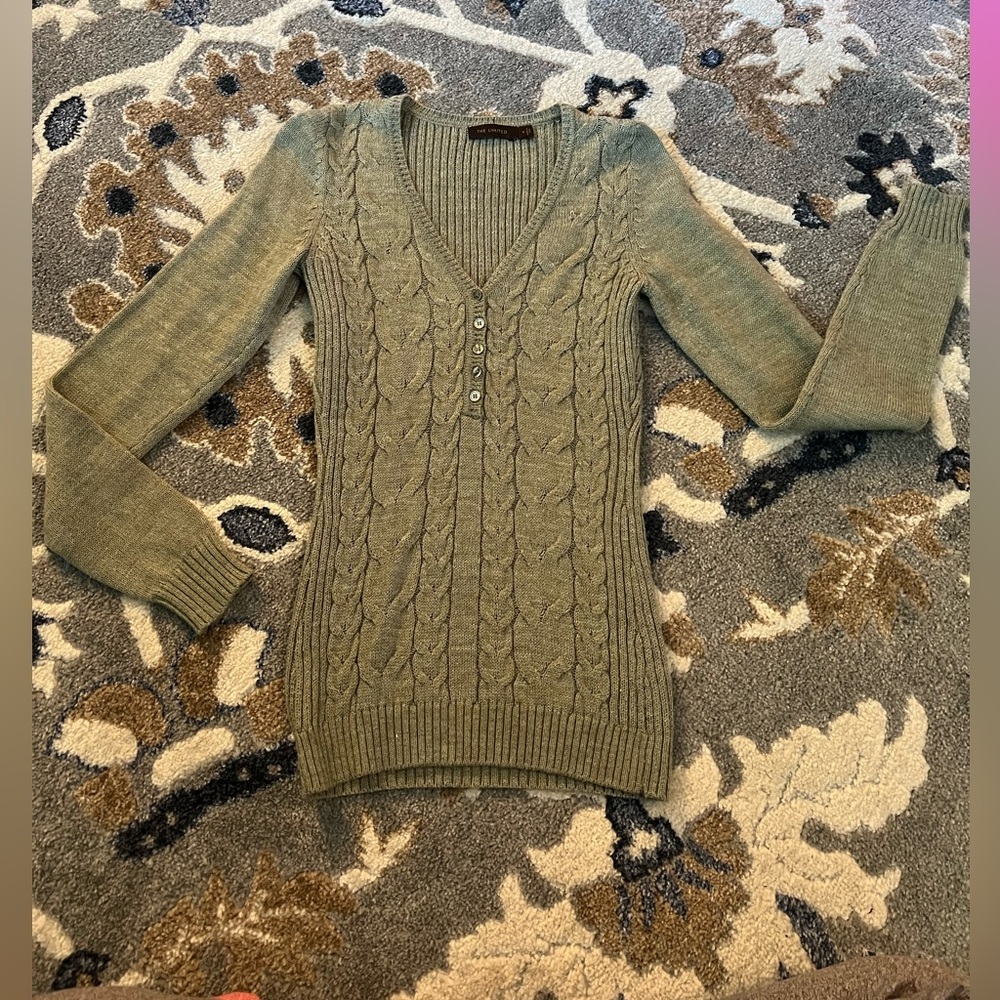 Vintage - The Limited - Green V-Neck Sweater with Buttons - Soft